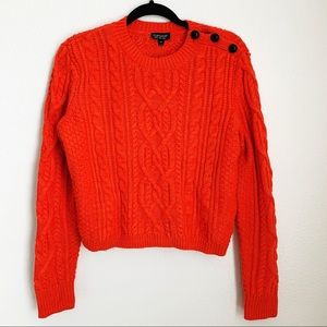 Topshop Cable Knit Crop Orange Sweater Sz 10
